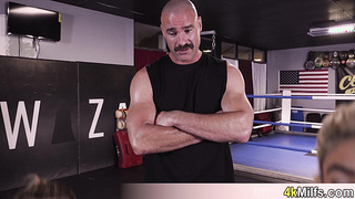 Boxing lesson with two busty MILF sluts