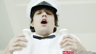 Hot MILF Paris the Muse gets cumshot after steamy hot missionary sex