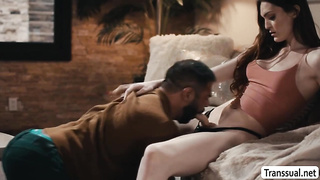 Ladyboy stepdaughter bareback fucks her stepdaddy