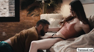 Ladyboy stepdaughter bareback fucks her stepdaddy