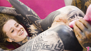 Tattooed couple hard fucking and anal play
