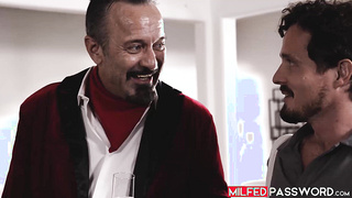 Very busty cougar Casca Akashova endures a massive cock penetrating her bald cunt