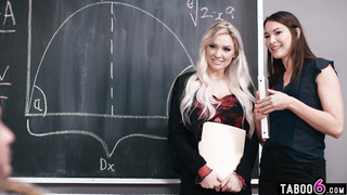 School teachers MILF babes bisexual threesome in class