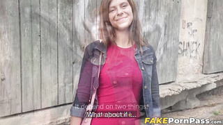 Brunette babe Tiffany Blue fucked outside in exchange for cash