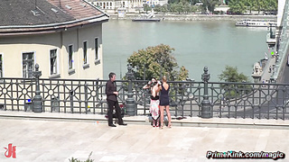 Teen worships feet and anal public sex