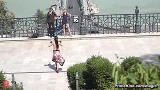 Teen worships feet and anal public sex