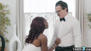 Ebony MILF bride takes a last white cock