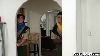 Scout guys having fun with two MILFs