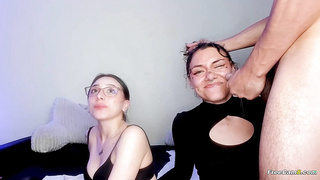 Horny Besties on Their Knees to Worship Hard Dicks