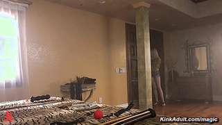 Blonde cam girl is tied and fucked