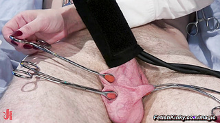 Bandaged patient endures a nurse