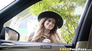 Sexy hitchhiker Nicole Rae worships my extra large dick for a free ride