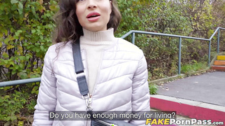 Stunning Helina Dream drops on her knees to swallow my cock before doggystyle position