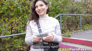 Stunning Helina Dream drops on her knees to swallow my cock before doggystyle position