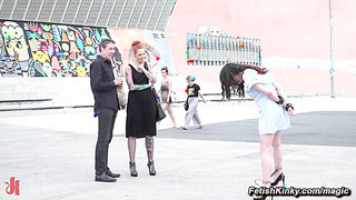 Brunette slave public dp fucked