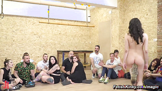 Brunette slave public dp fucked