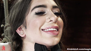 Nipples clamped in hogtie suspension