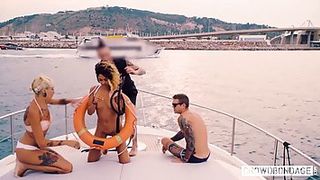 Insane damsels are having gang fuck-fest on a yacht, in the middle of a super-cute day