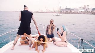 Insane damsels are having gang fuck-fest on a yacht, in the middle of a super-cute day