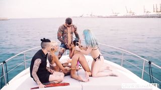 Insane damsels are having gang fuck-fest on a yacht, in the middle of a super-cute day