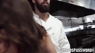 Sexy babe Selina Bentz fucked by the waiter and stranger in the restaurant