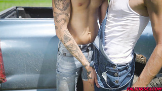 Horny Angel Elias and Leo Louis have wild sex outdoors
