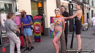 Busty blonde naked and pained