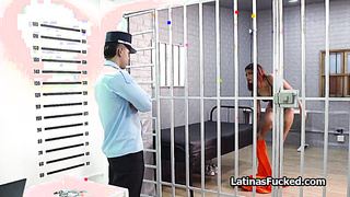 Spicy Latina gags on prison guards big dick