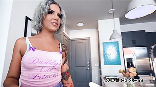 Beautiful Luna milks total stranger for rent money