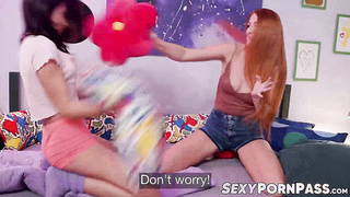 Best friends Katy Rose and Lilly Bella started arguing but ended up scissoring