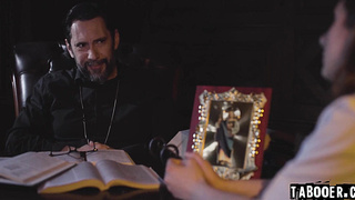 The priest gives in and agrees to fuck Belle in the ass