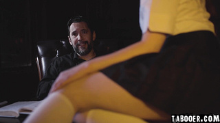 The priest gives in and agrees to fuck Belle in the ass