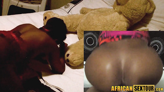 Big ass black teen giving a blowjob