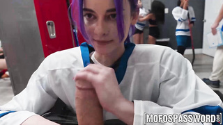 Cute little teen Spiraling Spirit sucks and rides a huge dick in front of her friends