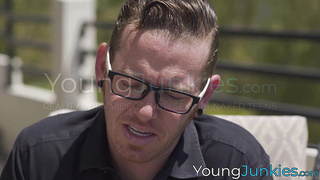 Cute blonde with perfect body gets fucked on the bed by muscular Codey Steele