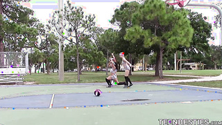 TeenBesties.com - Hot basketball coach teaches girls how to eat pussy properly