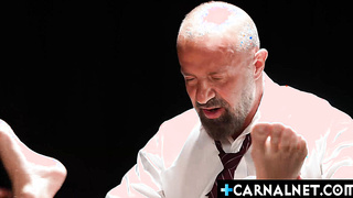 Master Felix Kamp grooming the new slave James Blonde