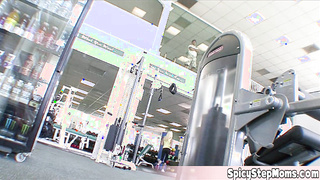 Cute blonde housewife having fun at the gym