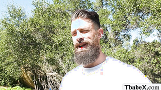 Gorgeous hiker Ember Fiera analed in the woods