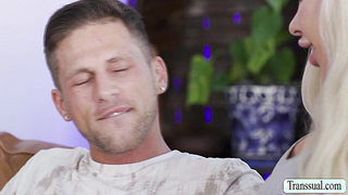 Buxom TS Brittney Kade barebacked by stepbrother