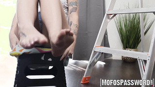 Tiny brunette Thalia Rhea slobbers all over my fat cock