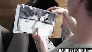 DaddiesPorno.com - Horny twink kneels for stepdaddys enormous dick in me