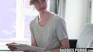 DaddiesPorno.com - Horny twink kneels for stepdaddys enormous dick in me