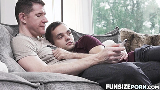 FunsizePorn.com - Hunk Dr Wolf demonstrates hard to Marcus Rivers on how to properly swallow dicks