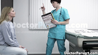 Nurse Jessica Ryan fingers blonde Harlow West and prepares he for the doctors cock