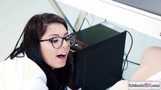 Petite latina satisfying her lesbian boss in the office