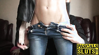 Sensual babe chokes on cock and gets spanked hard by dom