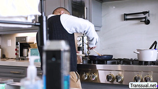 Ebony stepdaughter tastes stepdads new TS girlfriend