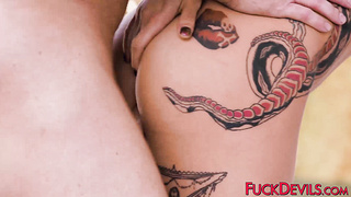 FuckDevils.com - Inked temptress gets off on intense rough sex sessions