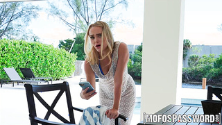 Sexy teen Athena Fleurs loves riding a big cock in her swimsuit